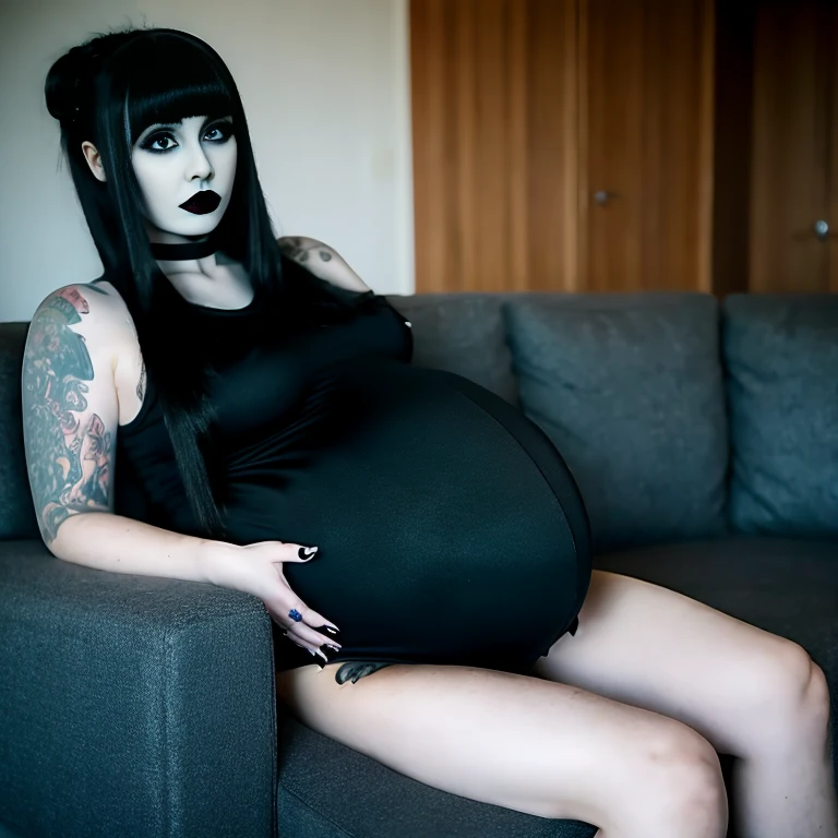 Pregnant goth girl, bare belly