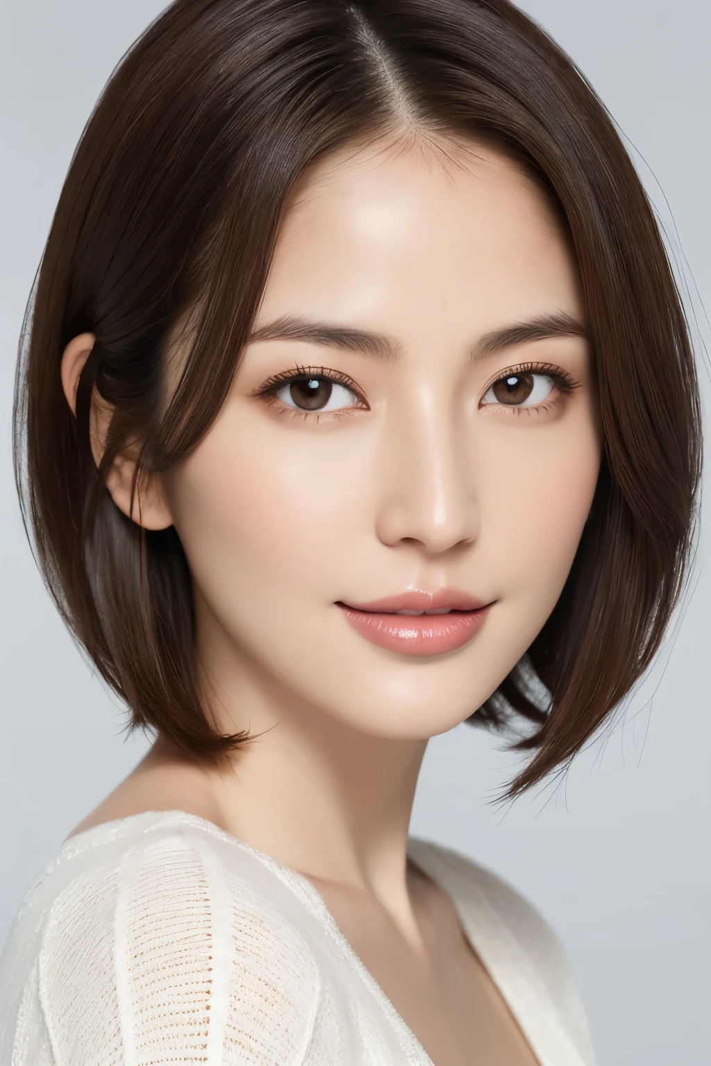 highest quality, Tabletop, 8k, Best image quality, Award-winning works, One beautiful woman, Age 25, alone, Perfect beautiful composition, Large Breasts, A tight knit that fits snugly, Accentuate your body lines, Short Hair, Bob Hair, Perfect V-neck sleeveless light knit sweater, View your viewers, Strongly blurred accurate park background, Standing Elegantly, Droopy eyes, Natural Makeup, Ultra-high definition beauty face, Ultra HD Hair, Ultra-high definition sparkling eyes, Ultra High Resolution Perfect Teeth, Ultra-high definition, lustrous, beautiful skin, Ultra-high quality glossy lips, Accurate anatomy