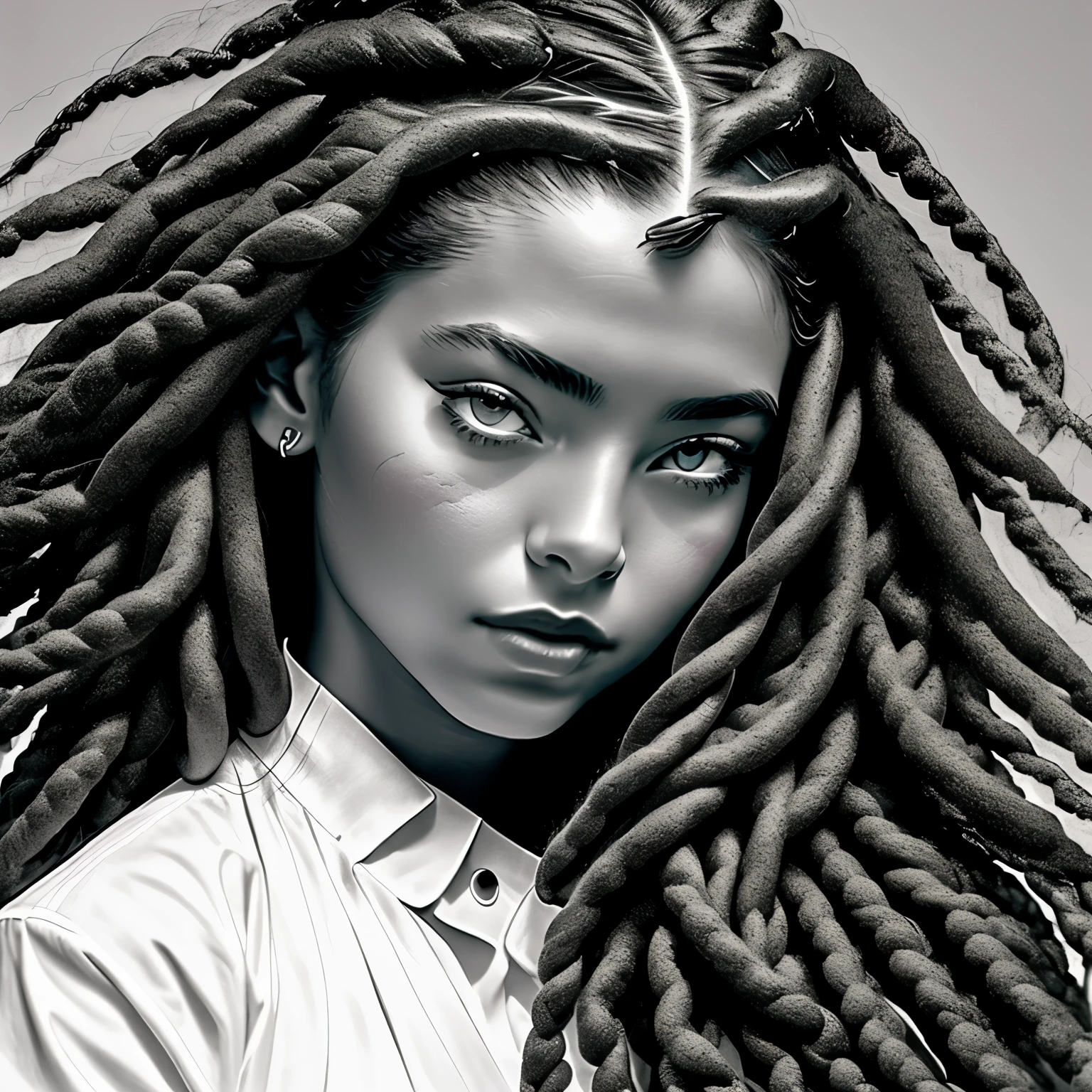 Mezzotint color print of a beautiful young black girl tangled hair, detailed face, dynamic pose, by Jean-Baptiste Monge, by Hans Bellmer,beautymix