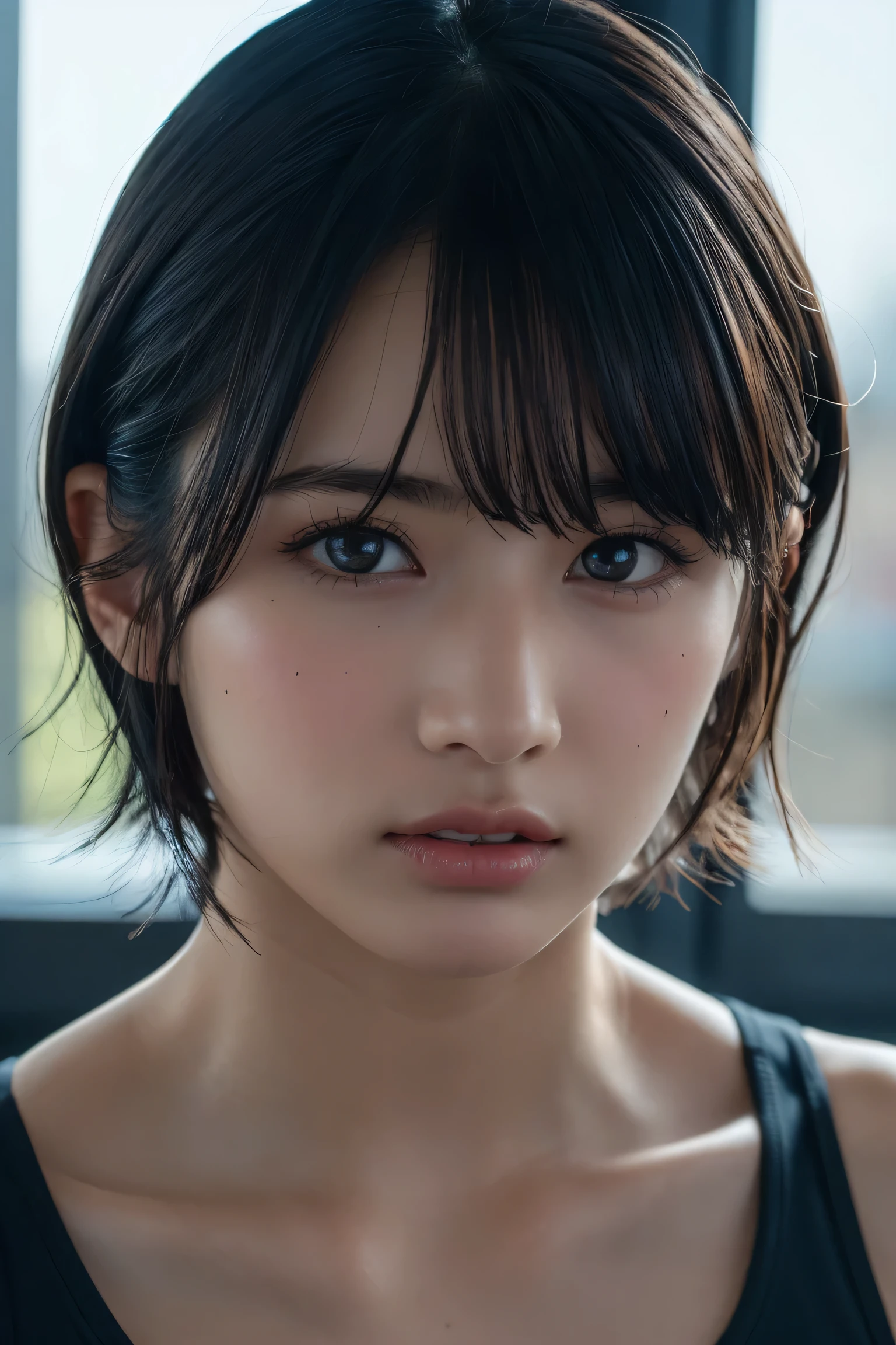 1fille, jeune, metis, portrait, Realstic, visage, the whole wet body, nudity, side lighting, wallpaper, cheveux humide