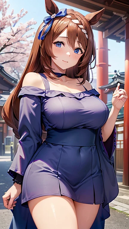 (((masterpiece))),(((High resolution)))、(((8K)))、super creek \(umamusume\)、(((perfect face)))、(((beauty of japan)))、40 years old、(((beautiful face))), (((off shoulder dress))), embarrassed look, look at the camera, (thighs)、top quality eyes, detailed texture, look at the camera, standing, big tits, plump
