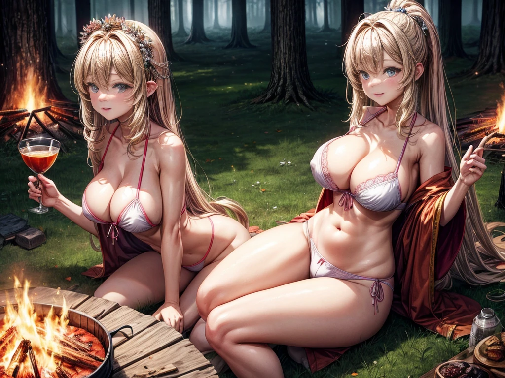 Ultra HD、Ultra high definition、Noise Reduction、perfection、Laid-back Camp、forest、Camping, campfire, bonfire, moonlit night, forest girl,、tent、Around the bonfire、banquet、Fun feast、BBQ、Drink、sake、beautiful girl、Full body photo、Group photo、multiple、Camel Toe、Giant tit、Nipple Puffs、Cleavage、Plump、Super big breasts、Super big butt、