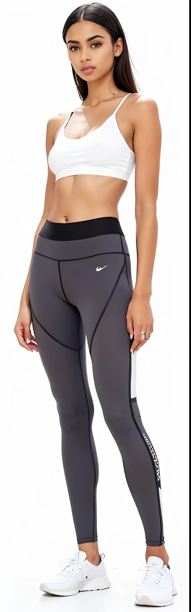 a woman in a white top and grey perneiras, perneiras, perneiras, two piece workout clothes, por Gabriel Ba, perto de um magro, metallic neoprene woman, roupas esportivas, foto detalhada, pele firme, parte superior e inferior do corpo, pants, physicist : a menor barriga de todos os tempos, Corte Yoga Curto, pantyhose skin, ajustar, tonificado