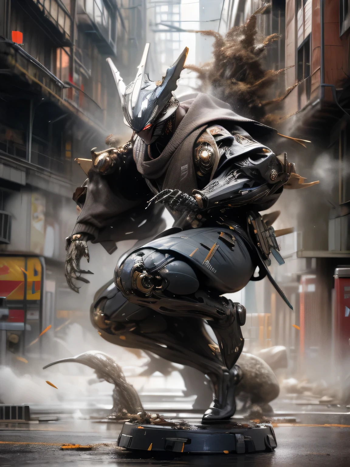 8K resolution, ((highest quality)), ((masterpiece)), ((Super detailed)), monster, Ultraman monster, Special effects, nice, urban area, destroyed city, whole body, dynamic, pull configuration, full body