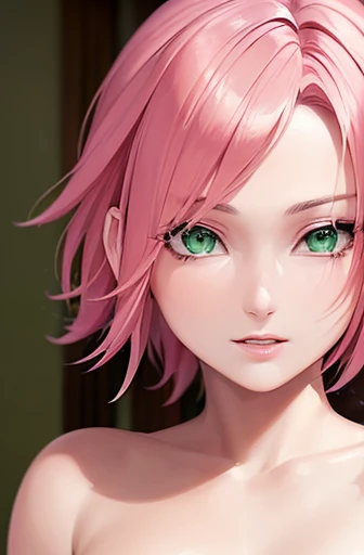 ((ultra quality)), ((masterpiece)), Haruno Sakura, Naruto Shippuden, ((pink short hair)), (beautiful cute face), (beautiful female lips), Charming, ((sexy facial expression)), looks at the camera, eyes slightly open, (skin color white), (blue skin), glare on the body, ((detailed beautiful female eyes)), ((green eyes)), (juicy women&#39;s lip liner), (beautiful female hands), ((ideal female figure)), ideal female body, beautiful waist, gorgeous thighs, beautiful small breasts, ((thin and beautiful)), sits seductively (face close up), sakura haruno, wearing underwear, pink panties, pink bra, cute underwear, cute panties pink with bow, (Clear details), ((high detail)), really, professional photo shoot, ((Clear Focus)), anime
