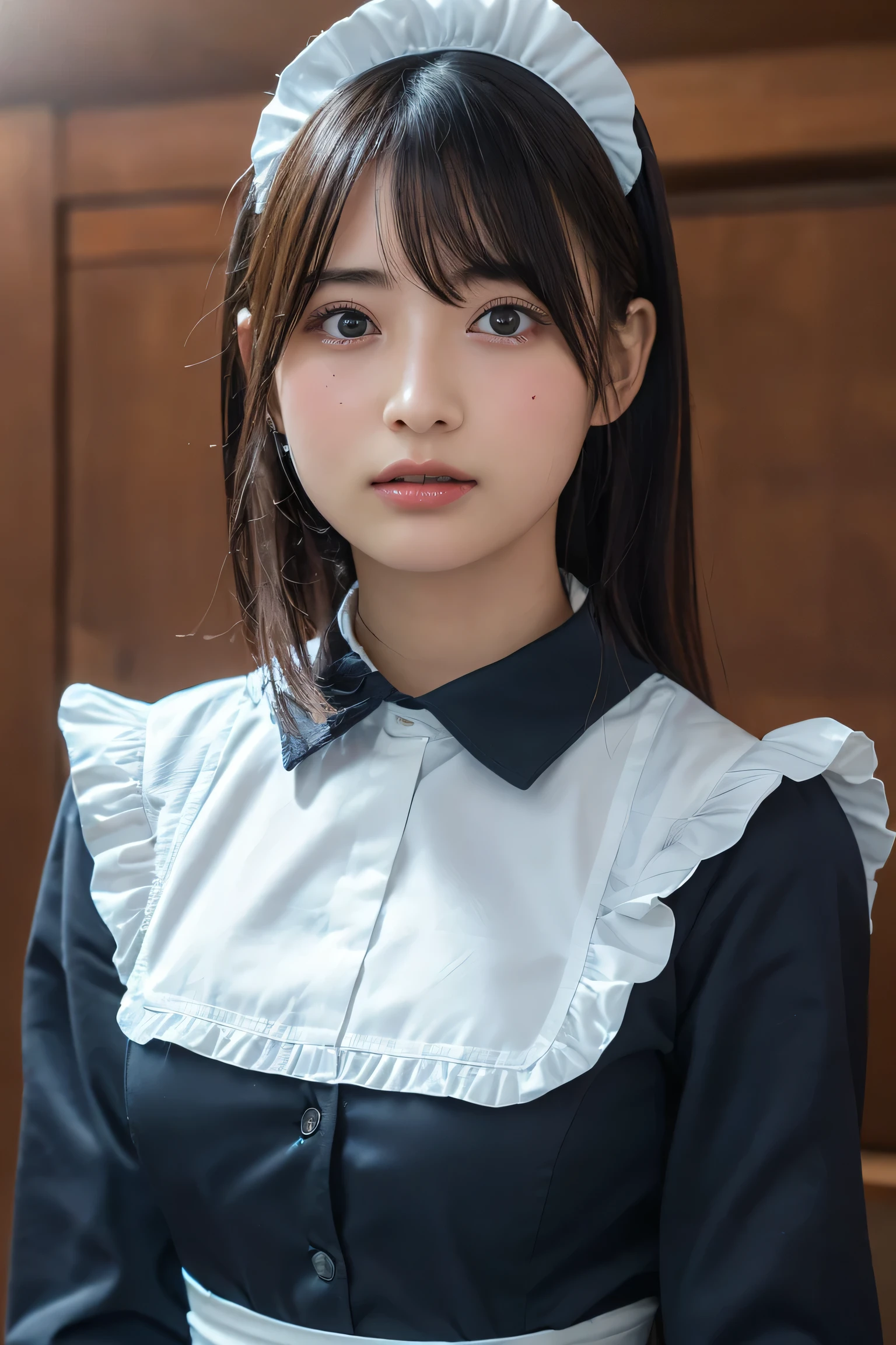 masterpiece, best quality, highres, 18+ mature content, sensual, intimate, emotional, passionate, romantic, sweet, endearing, innocent, pure, captivating, alluring, enticing, mysterious, enchanting, captivating, immersive, mesmerizing, dreamlike, surreal, imaginative, whimsical, artistic, avant-garde, timeless, elegant, sophisticated, chic, refined, unique, original, mesmerizing,((Maid clothes:1.3))、((Upper Body:1.3)),((maid Cafe))