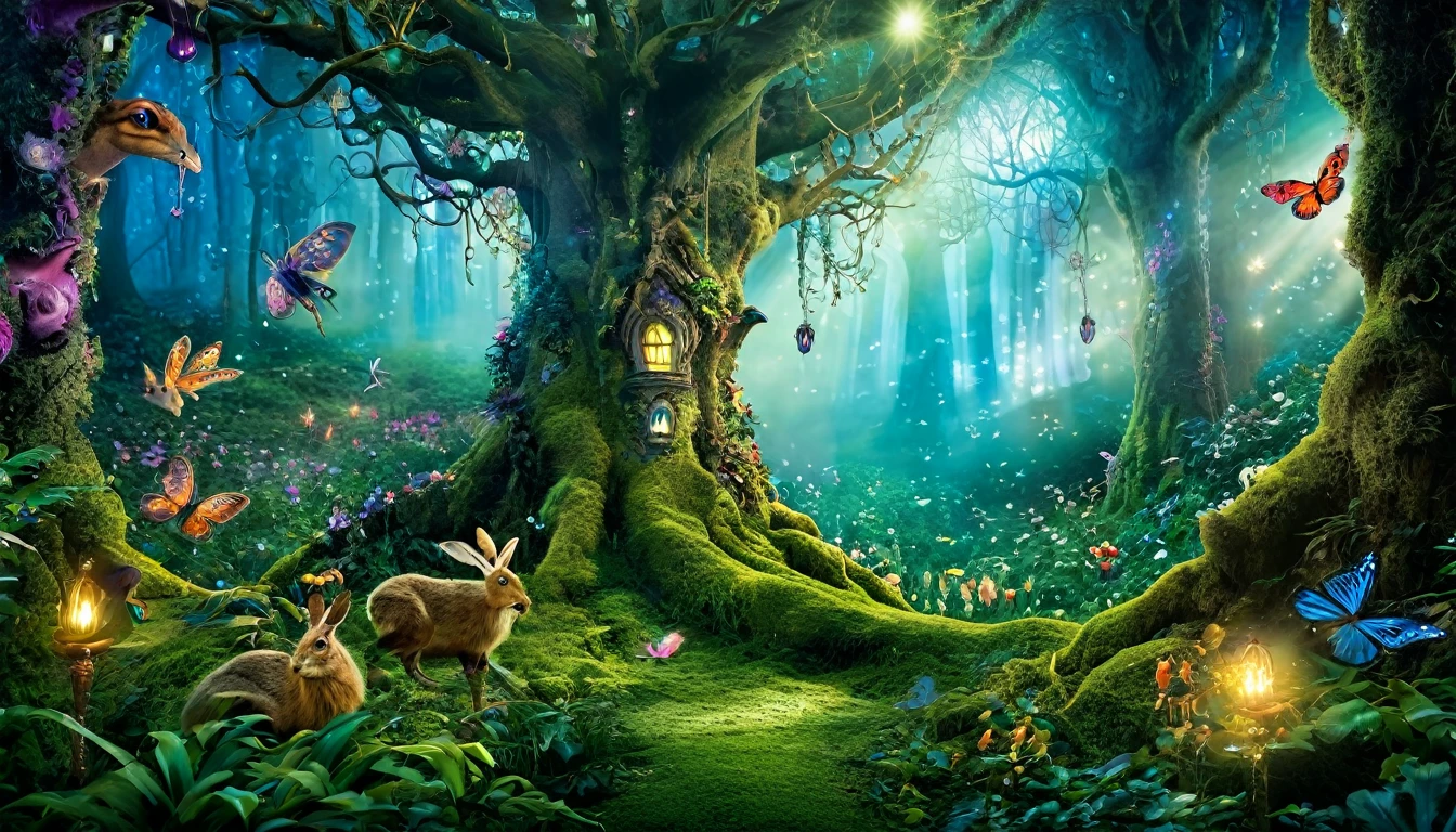 "Enchanted forest with mystical creatures"