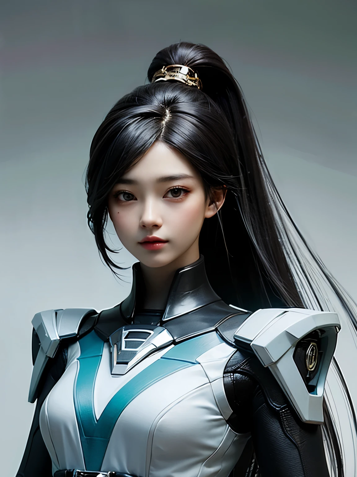 ((best quality)), ((masterpiece)), (detailed), perfect face. Black hair. Ulzzang. Asian girl. Black eyes. Mecha. 