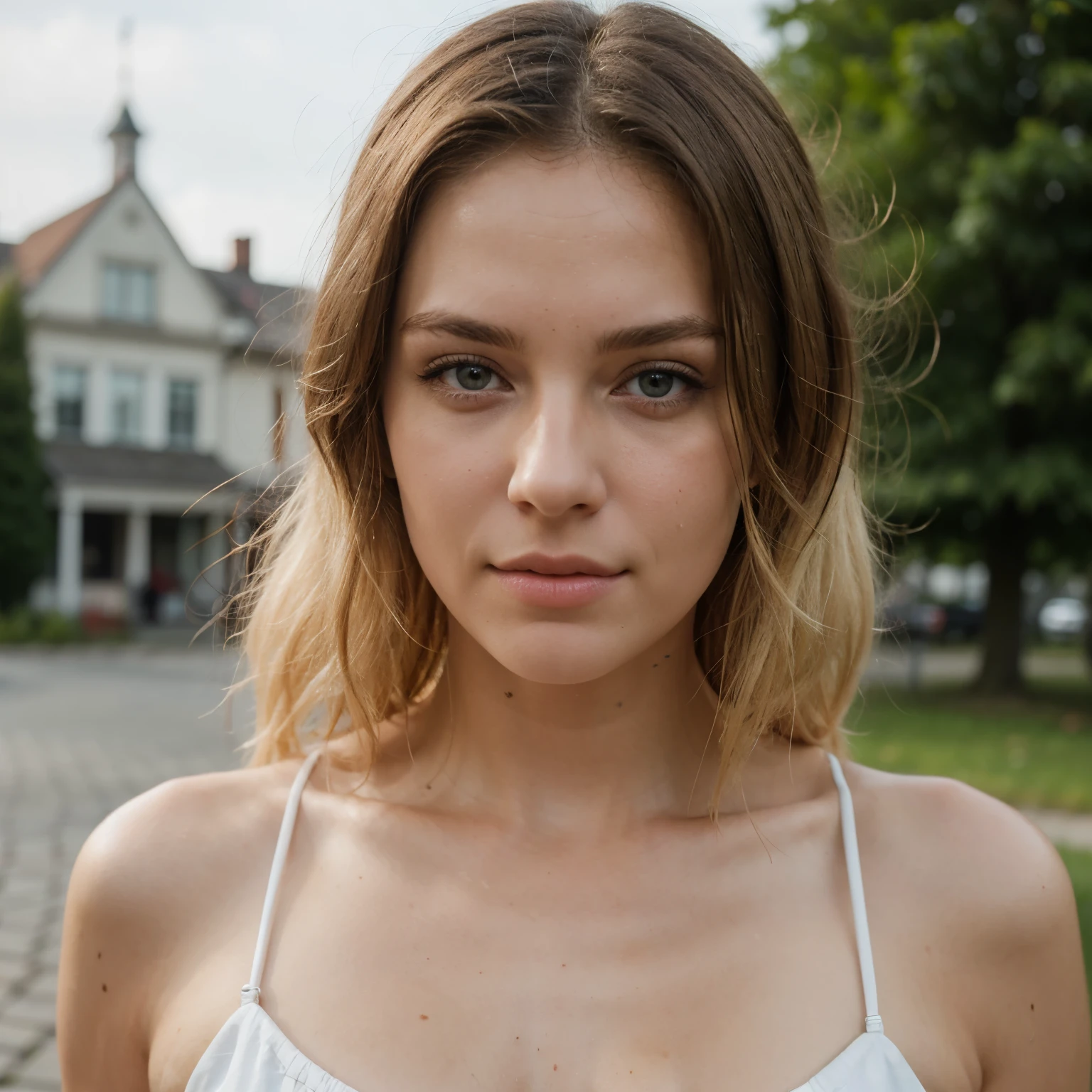 ((Best quality)), ((Meisterwerk)), perfektes Gesicht, amerikanisch , Blonde Haare, 26 Jahre alt, Modell, Nice, attraktives und erstaunliches Aussehen, Extremely beautiful, outdoor