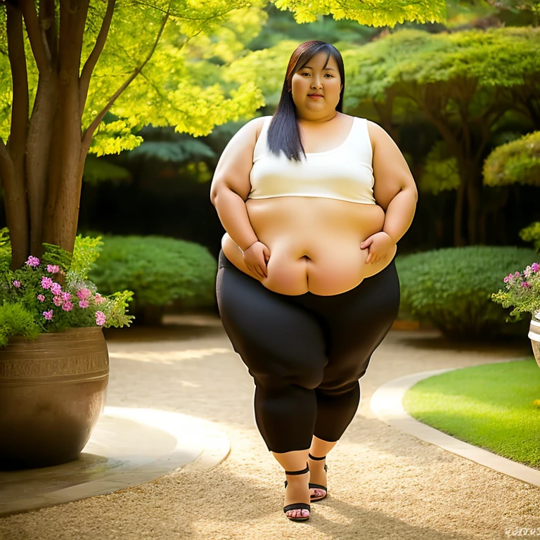 very fat beautiful asian girl , in oriental garden