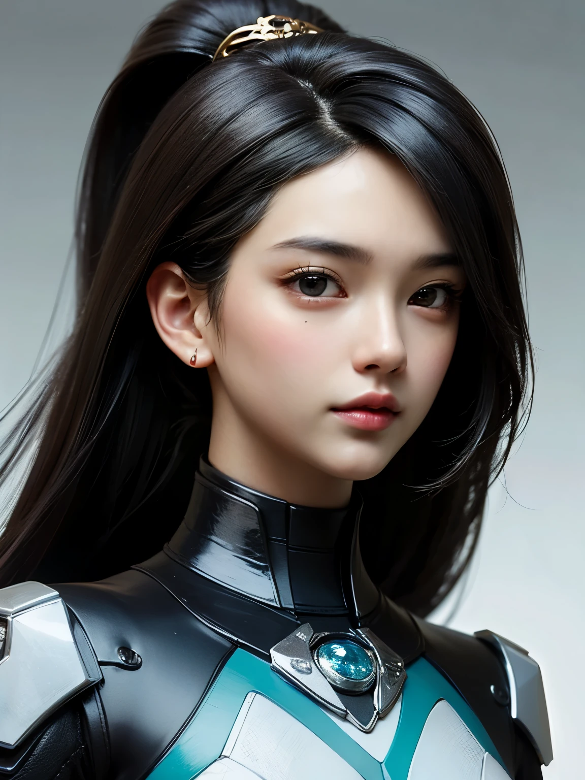 ((best quality)), ((masterpiece)), (detailed), perfect face. Black hair. Ulzzang. Asian girl. Black eyes. Mecha.