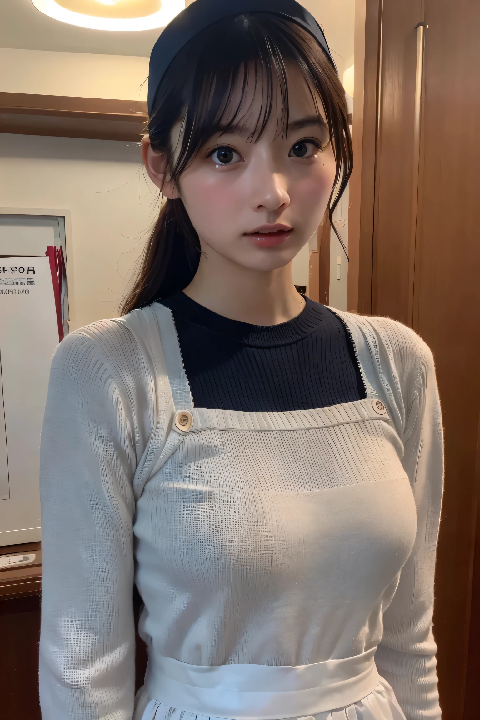 (8k, RAW Photos,highest quality, High resolution:1.1), (Ultra-realistic:1.4),(Realistic, Realistic:1.3),The Beauty of Japan、Rhythmic gymnastics club、Rhythmic Gymnastics Uniform、((Upper Body:1.3)),Maid Cafe、((Maid:1.3)),(Wearing a knitted sweater:1.3)