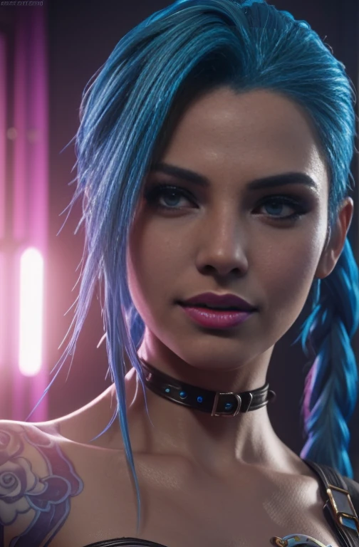 Jinx, high detail skin, high detail face, sexy, 3d, realistic, 8k, Masterpiece, trending on Artstation