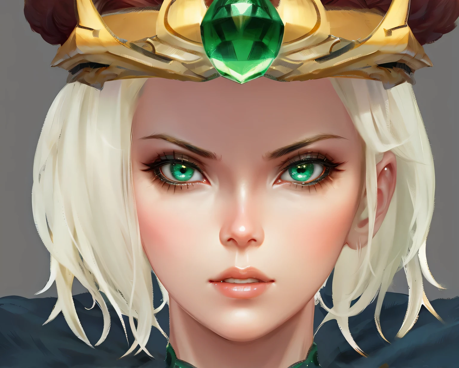 Blonde woman，Wearing a crown and green gemstone, type germ. High Detail, 2D concept art head macro shot, Close-up characters, Character Art Close-up, Portrait close-up, type germ detailed, Character Close-up, Detailed digital animation art, IG Model | type germ, Wallop | type germ, extremely detailed type germ，3D Character Art，Ashe，2。5 D CGI Anime Fantasy Artwork，CGScosiety，Close-up characters，As seen on the Art Station