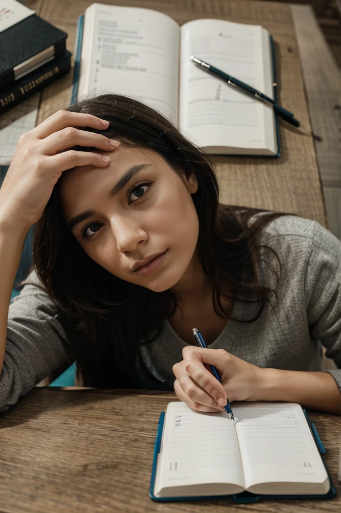 Image of a person deep in thought, with a notebook and pen