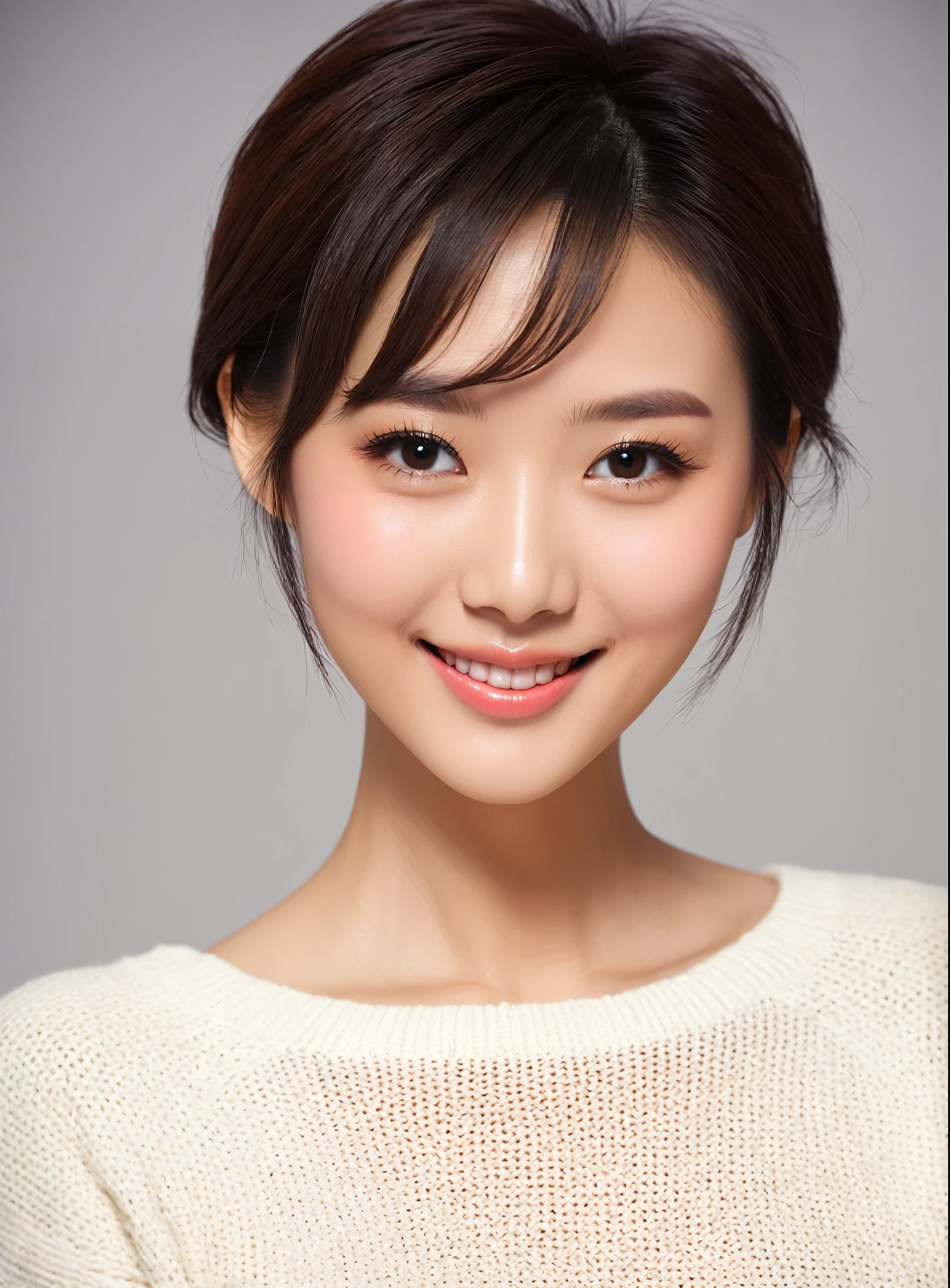 a close up of a woman in a sweater posing for a picture, gorgeous chinese model, beautiful asian girl, girl cute-fine-face, cute seductive smile, japanese model, with short hair, korean girl, Yoshitomo Nara, young and cute girl, gorgeous young korean woman, beautiful south korean woman