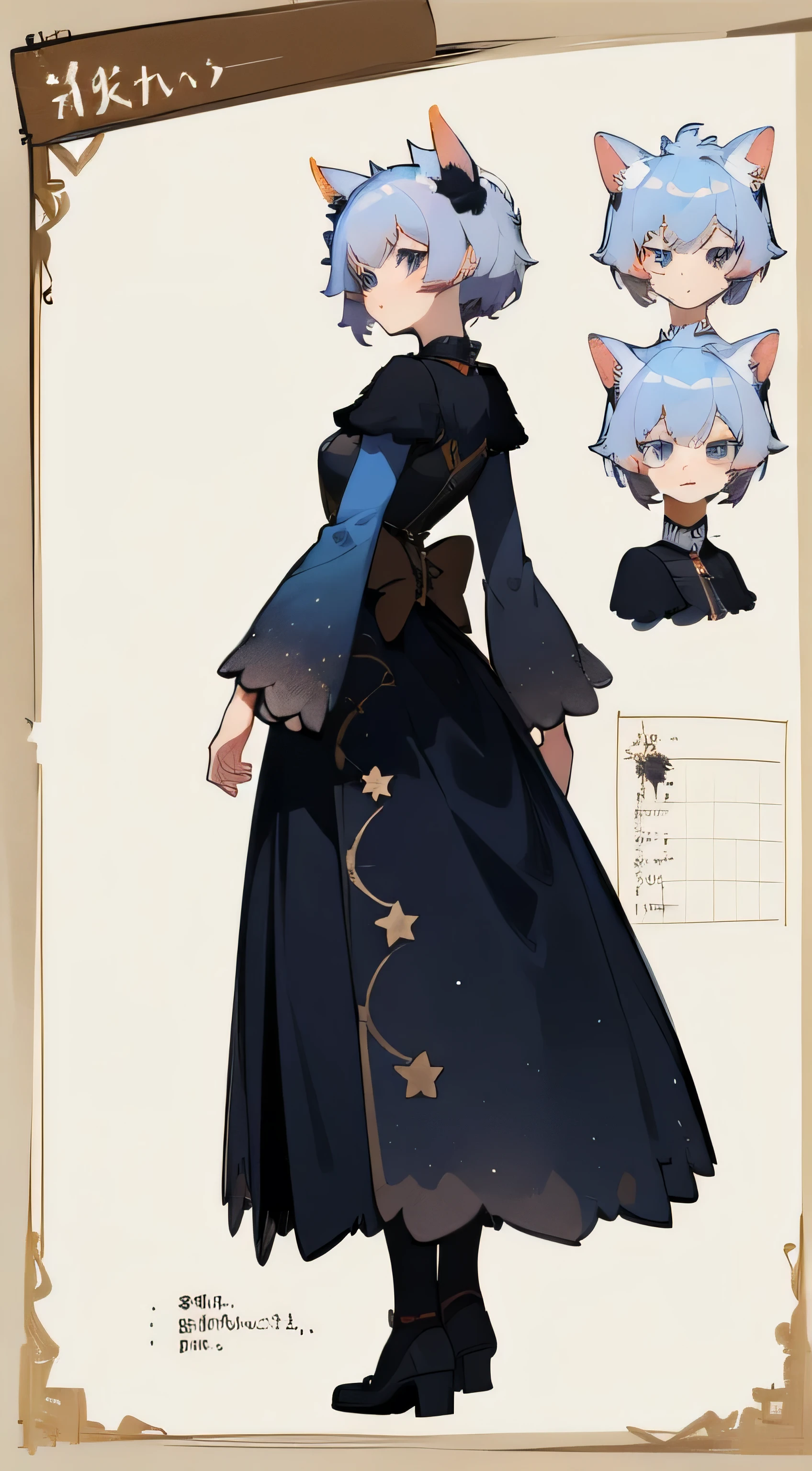 (((masterpiece))),(((best quality))),((character design sheet, character design sheet, character concept sheet, character design, character concept, character reference sheet, same character, same design, front, back, side, close up, full body, multiple expressions)), illustration, 1 girl, short hair, round eyes, long flowing sleeves, dress, drooping sleeves, white hair, reds highlights in hair, stars on the dress, anime girl, regular ears, blue eyes