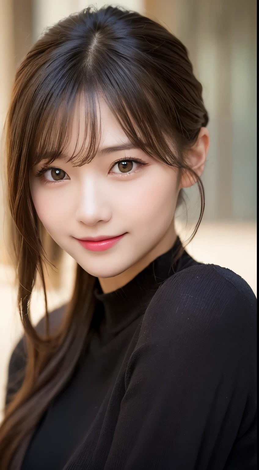 Tabletop, highest quality, shape, Very detailed, finely, High resolution, 8k wallpaper, 完璧なダイナミックな構shape, Beautiful and exquisite,ランダムなcute髪,,Natural color lip, Bold sexy pose,smile、20-year-old girl、cute、Looking into the camera,Always blur the background,Perfect and beautiful face,Slim face and figure,Big eyes、Putting on gal makeup,Small face,Shooting from below、smile,Blurred Background,Elegant feminine face、Cyberpunk Fashion、smile、Gestures when you are being spoiled by a man