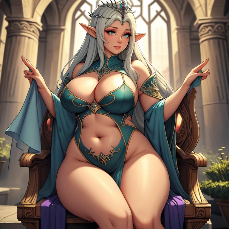 (Masterpiece), (detailed), (high res), (best quality), curvy elven princess