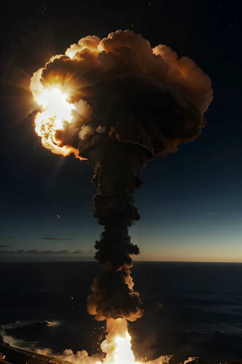 Spanish army testing nuclear weapons in the northern Atlantic making a large mushroom cloud