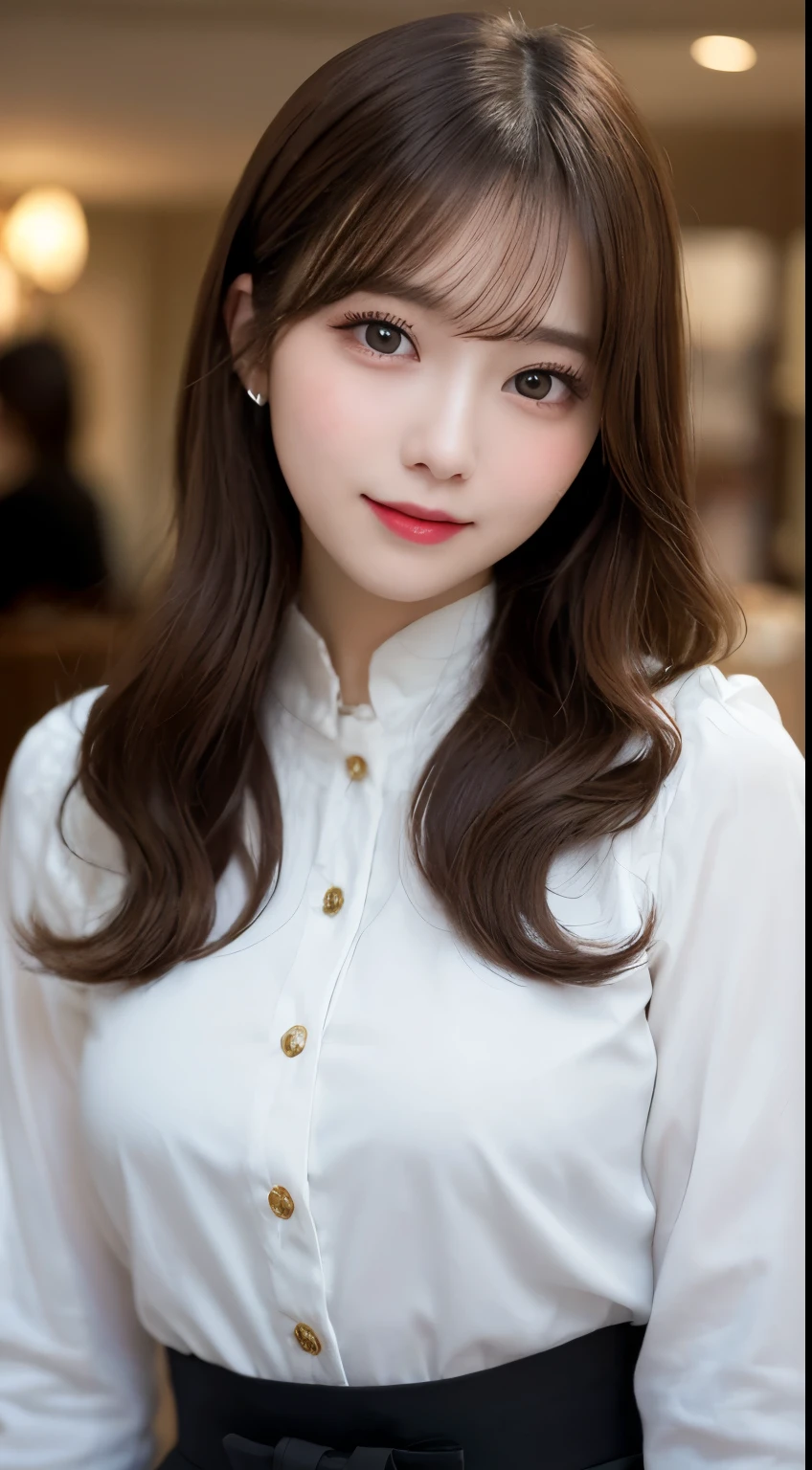 Tabletop, highest quality, shape, Very detailed, finely, High resolution, 8k wallpaper, 完璧なダイナミックな構shape, Beautiful and exquisite,ランダムなcute髪,,Natural color lip, Bold sexy pose,smile、20-year-old girl、cute、Looking into the camera,Always blur the background,Perfect and beautiful face,Slim face and figure,Big eyes、Putting on gal makeup,Small face,Shooting from below、Blurred Background,Elegant feminine face、smile、Actual Photos、Adult ta Fashion(No hat)