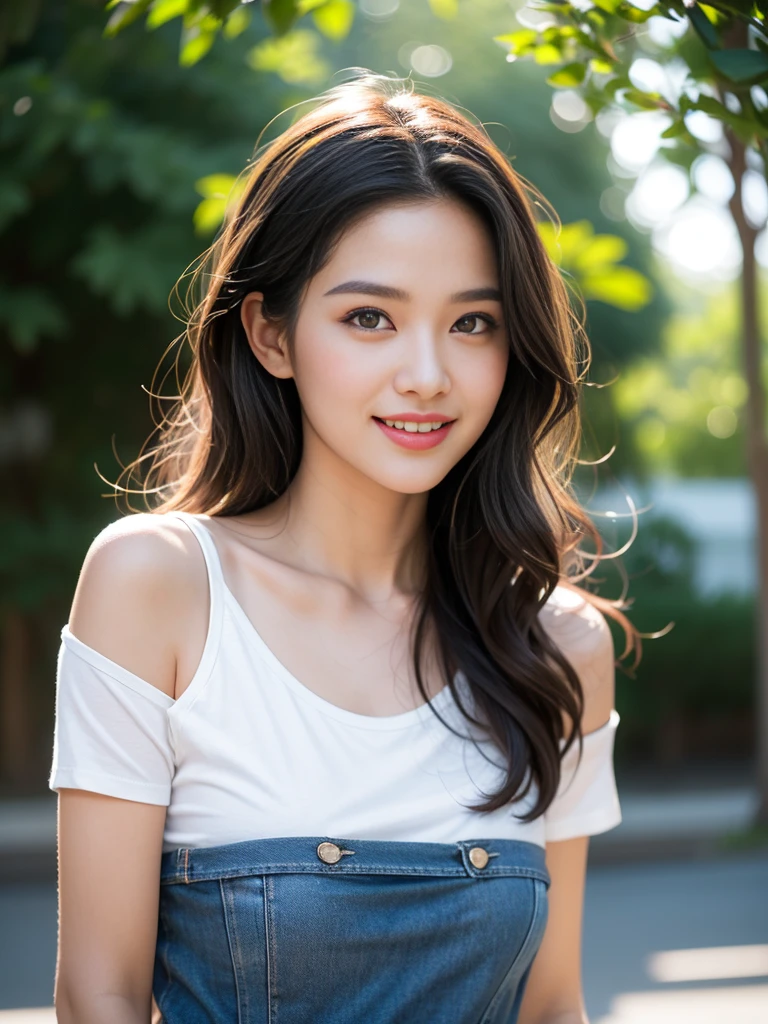 film photography, 1girl, t-shirt, denim shorts, standing, seductive smile, medium breast, full body, drunk blush:1.5, black wavy shoulder-length hair, serene, calm, (realistic detailed eyes, natural skin texture, realistic face details), soft dramatic lighting, depth of field, bokeh, vibrant details, finely detailed, hyperrealistic