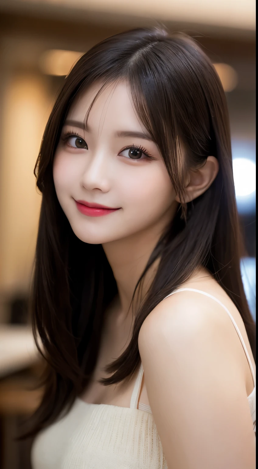 Tabletop, highest quality, shape, Very detailed, finely, High resolution, 8k wallpaper, 完璧なダイナミックな構shape, Beautiful and exquisite,ランダムなcute髪,,Natural color lip, Bold sexy pose,smile、20-year-old girl、cute、Looking into the camera,Always blur the background,Perfect and beautiful face,Slim face and figure,Big eyes、Putting on gal makeup,Small face,Shooting from below、smile,Blurred Background,Elegant feminine face、Cyberpunk Fashion、smile、Poses to seduce men