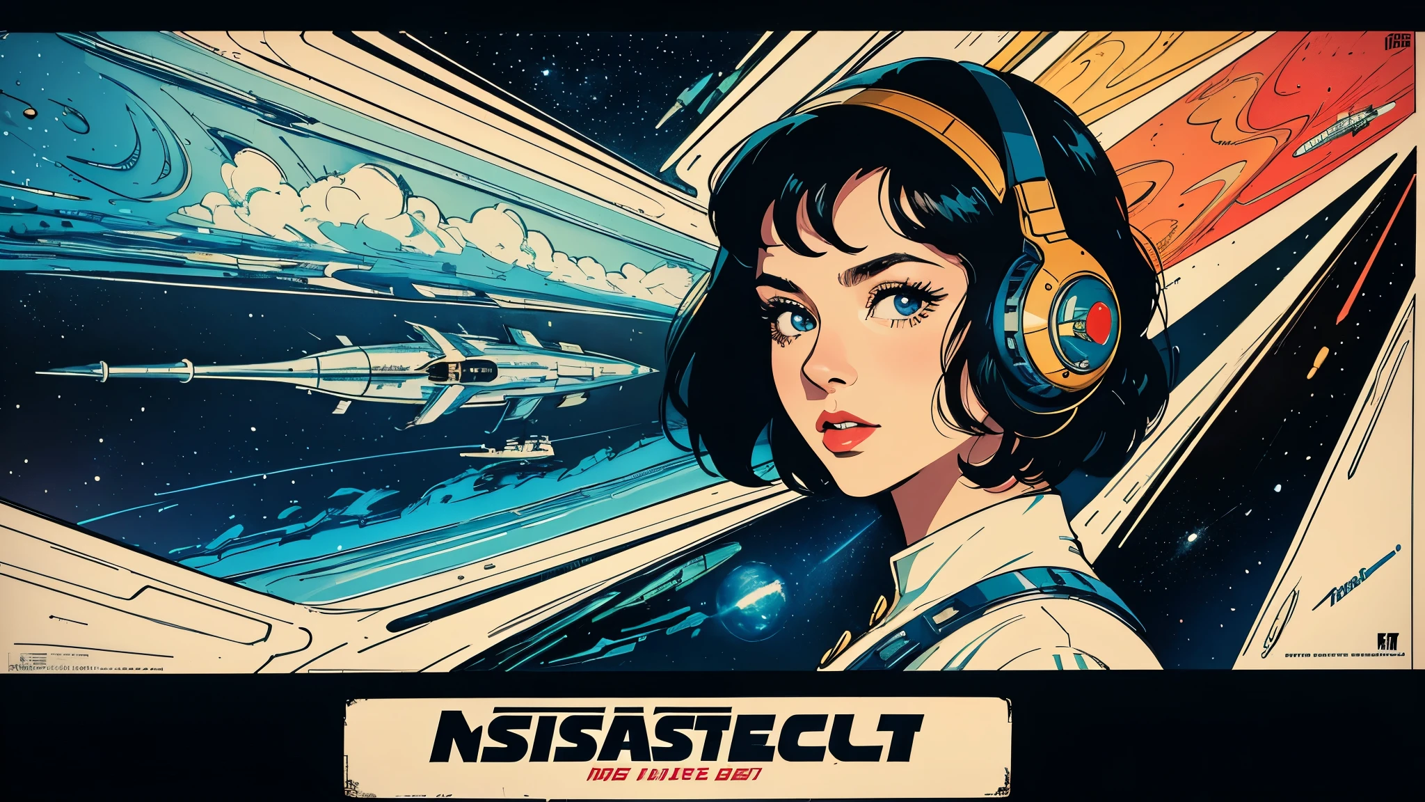 (masterpiece, highest quality), 8k wallpaper, Very detailed, Poster, Vintage science fiction, 1960s, sexy female space thriller cinematic movie Poster, Bauhaus, shape, got it, Abstract, Advertising, Midcentury Modern, movie Poster, Vintage,