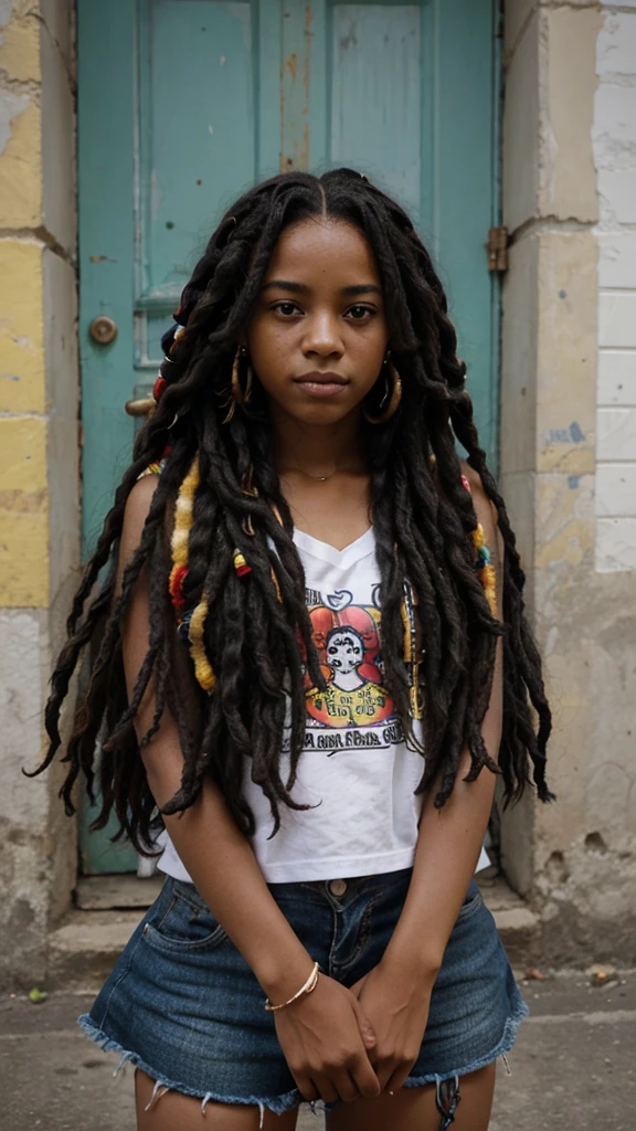 Adolescente, negra, cabelo rasta, bonita andando na cidade