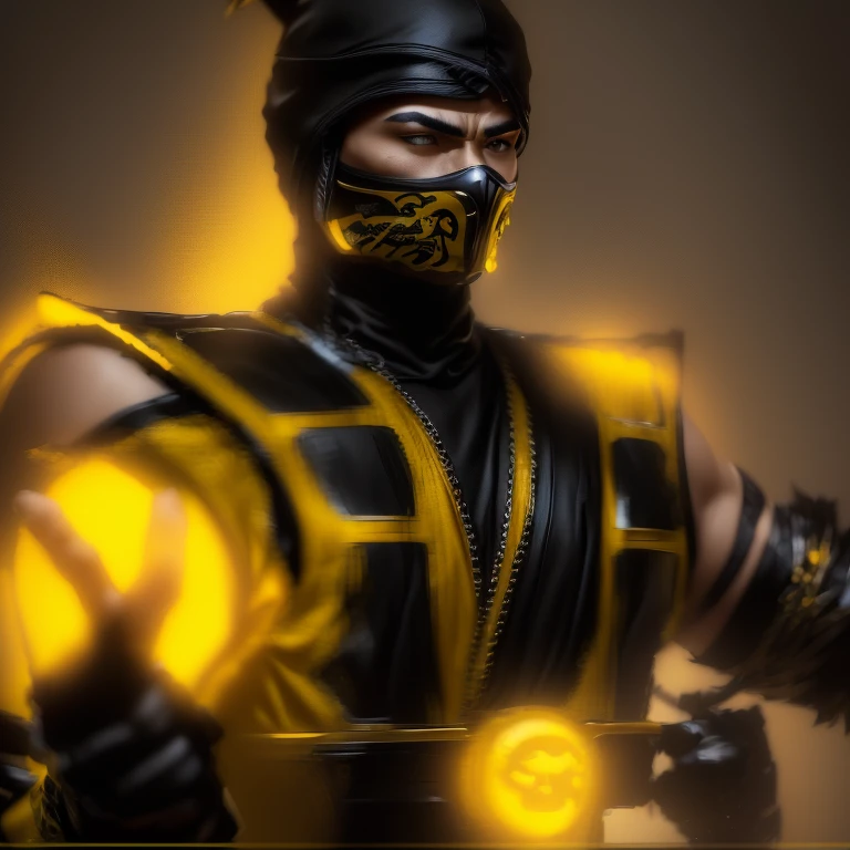 a close up of a person in a yellow and black costume, character from mortal kombat, scorpion from mortal kombat, in mortal kombat, style of mortal kombat, mk ninja, snoop dogg in mortal kombat, mortal kombat, goro from mortal kombat, scorpion, fighting game character, avatar image, video game character, as a character in tekken, badass pose, captain falcon