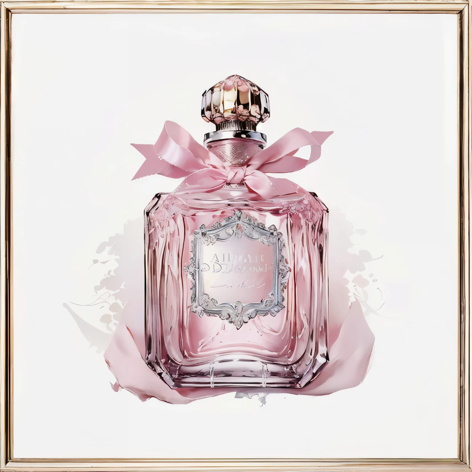 a painting of a pink perfume bottle with a bow on top, by Adélaïde Labille-Guiard, perfume bottle, antique perfume, perfume, floating in perfume, by Nil Gleyen, by Ju Lian, luxury fashion illustration, by Julian Fałat, elegant and refined painting, inspired by Louis-Michel van Loo