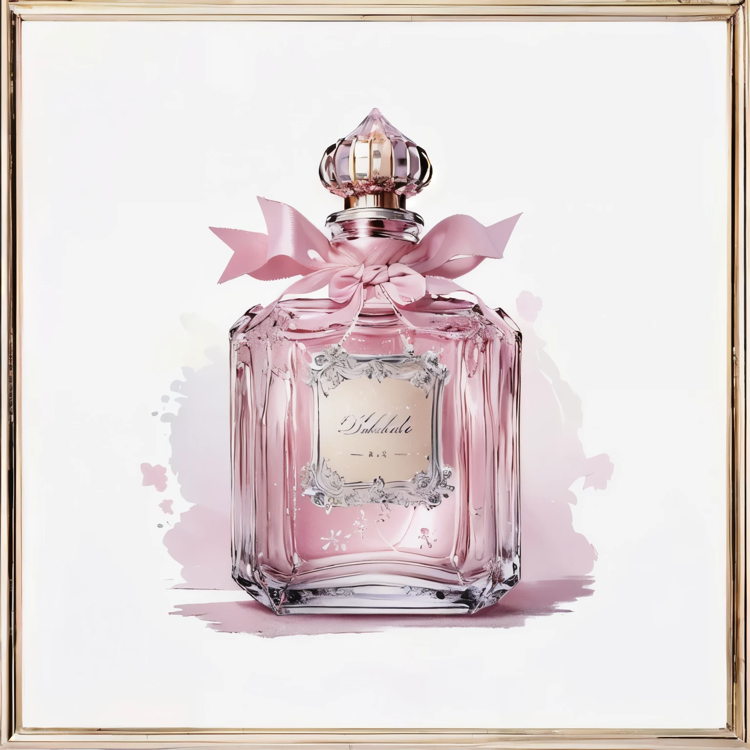 a painting of a pink perfume bottle with a bow on top, by Adélaïde Labille-Guiard, perfume bottle, antique perfume, perfume, floating in perfume, by Nil Gleyen, by Ju Lian, luxury fashion illustration, by Julian Fałat, elegant and refined painting, inspired by Louis-Michel van Loo