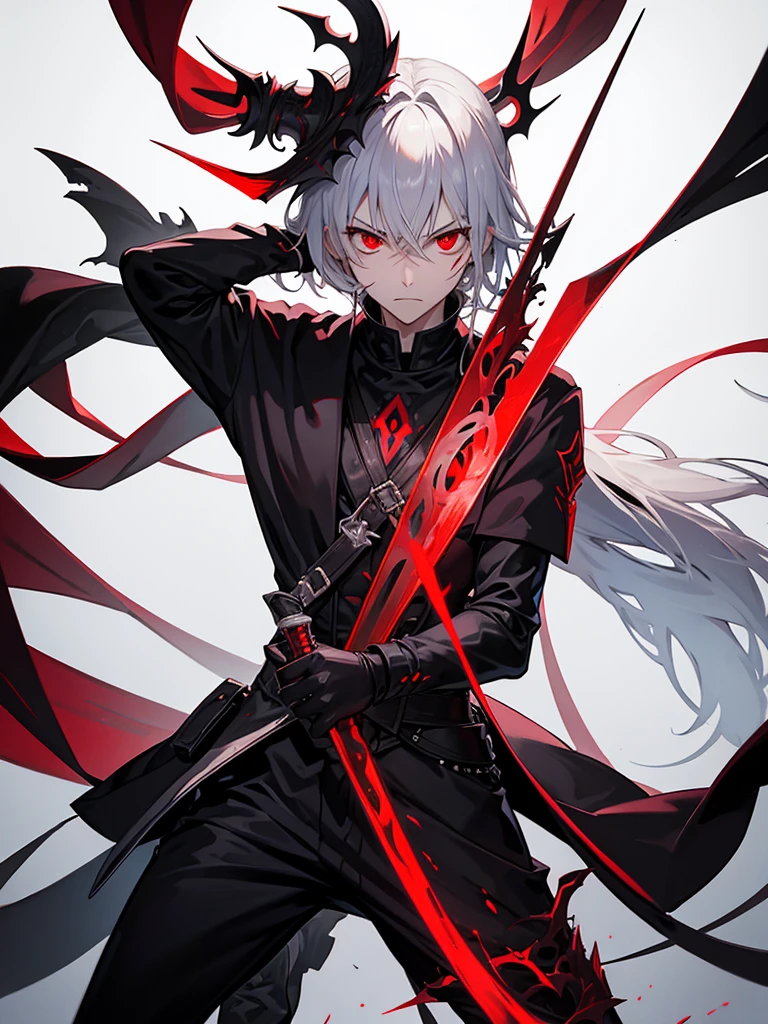 he is the master of swords, with a menacing red eyes