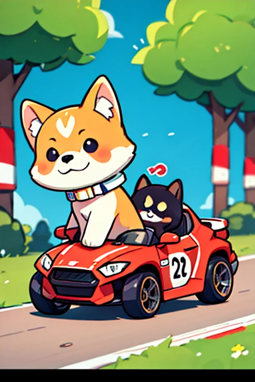 Shiba Inu riding a racing car