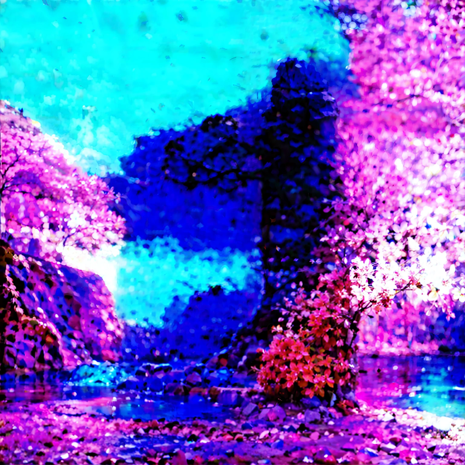 an amazing pink tree on a rock on the beach, in the style of realistic light rendering., paso, arte inspirado en la fe, espacios abandonados, escenas llenas de luz, entornos inmersivos, motivos de flores y naturaleza --ar 14:25