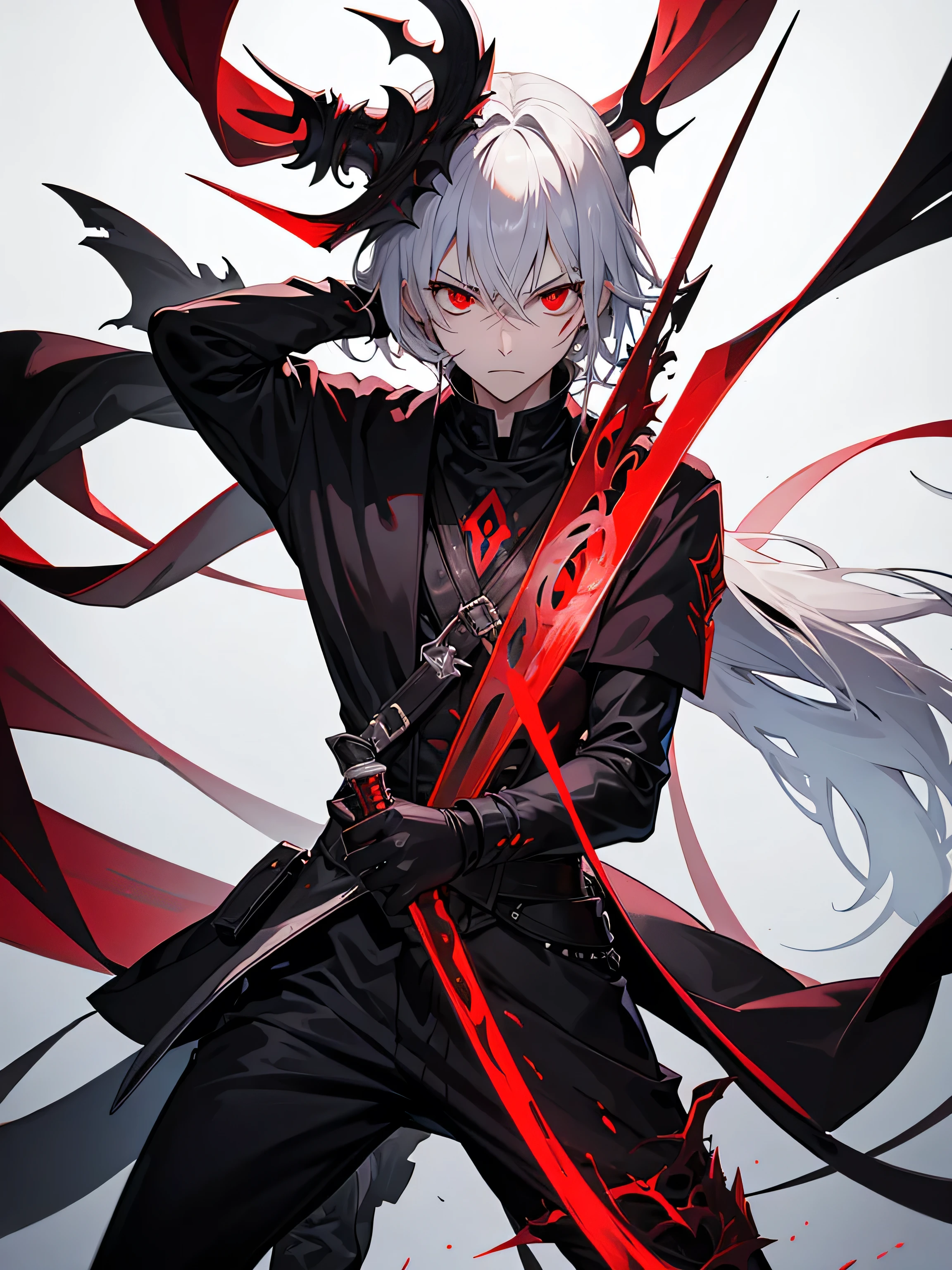 he is the master of swords, with a menacing red eyes