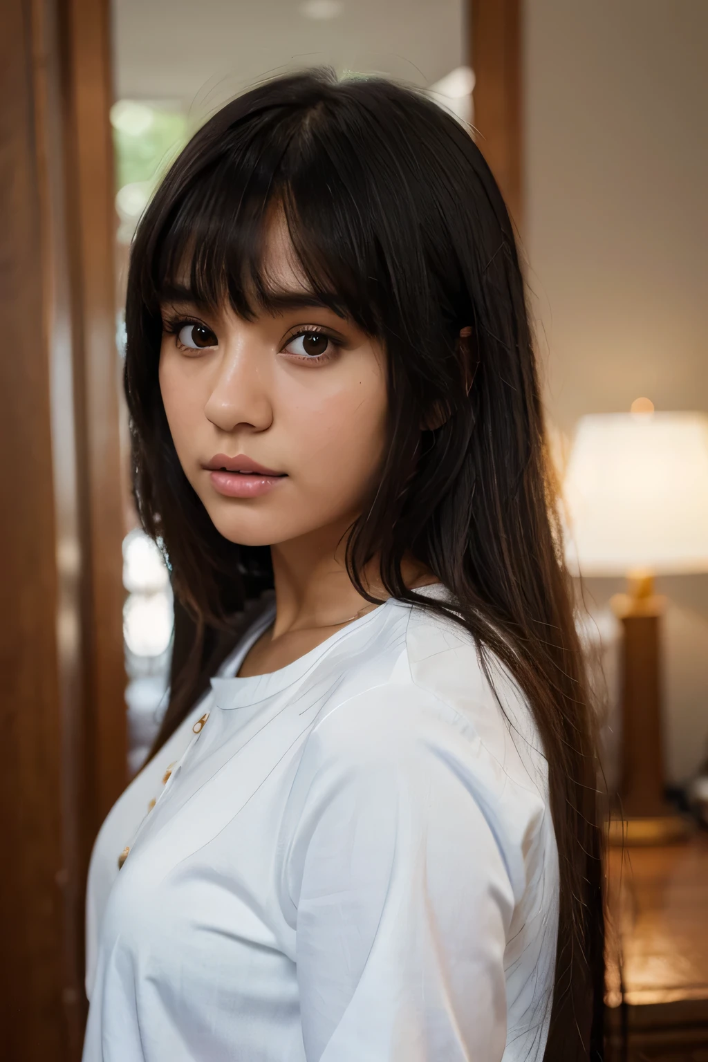 masterpiece, masterpiece, top quality, best quality, realistic, unity, 8k wallpaper, official art, very detailed CG unity 8k wallpaper, (realistic: 1.4), super detail, high resolution, super detail, amazing, fine detail , film lighting, (brown|black hair:1.4), medium hair, (reality skin:1.2), (light brown skin:1.2), beautiful details, eyes and face are very detailed, beautiful eye details, huge file size, Ultra detailed and beautiful, dark eyes, model shot style, smiling.