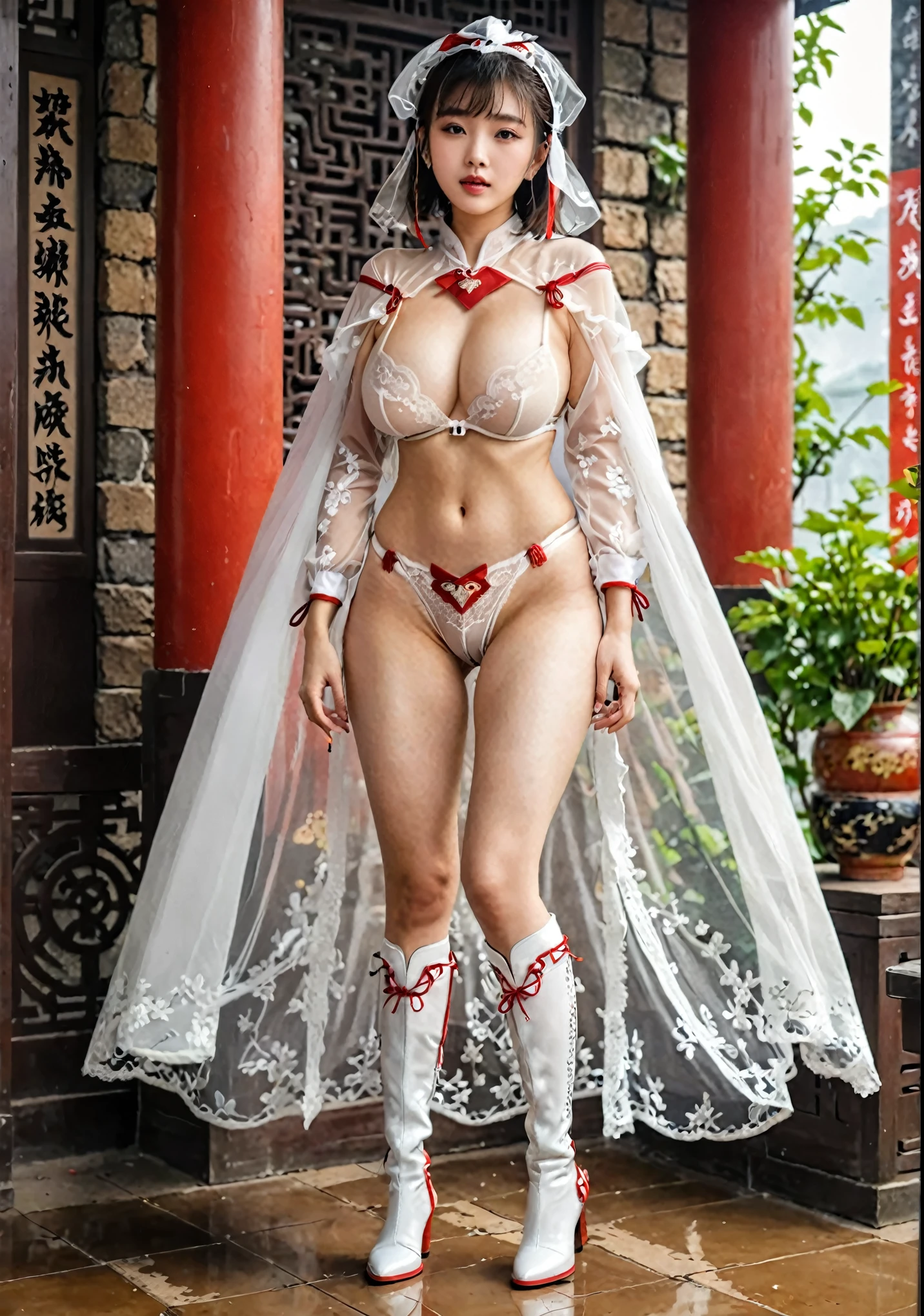 Chinese Girl, short hair女孩, passion, short hair,Full body clothing, Transparent underwear,almost naked, Huge breasts,Long-legged girl, Put on your boots