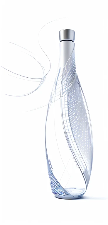 Bottle drawing with spiral pattern, Concept map, Technical sketches, No wrinkle part, with implicit lines, Internal profile, Santiago Calatrava, blade design, Concept map, Long flowing fins, Line Drawing, Drawn image, Good proportions, Curved body, True scale, Parameter structure, vectorial curves