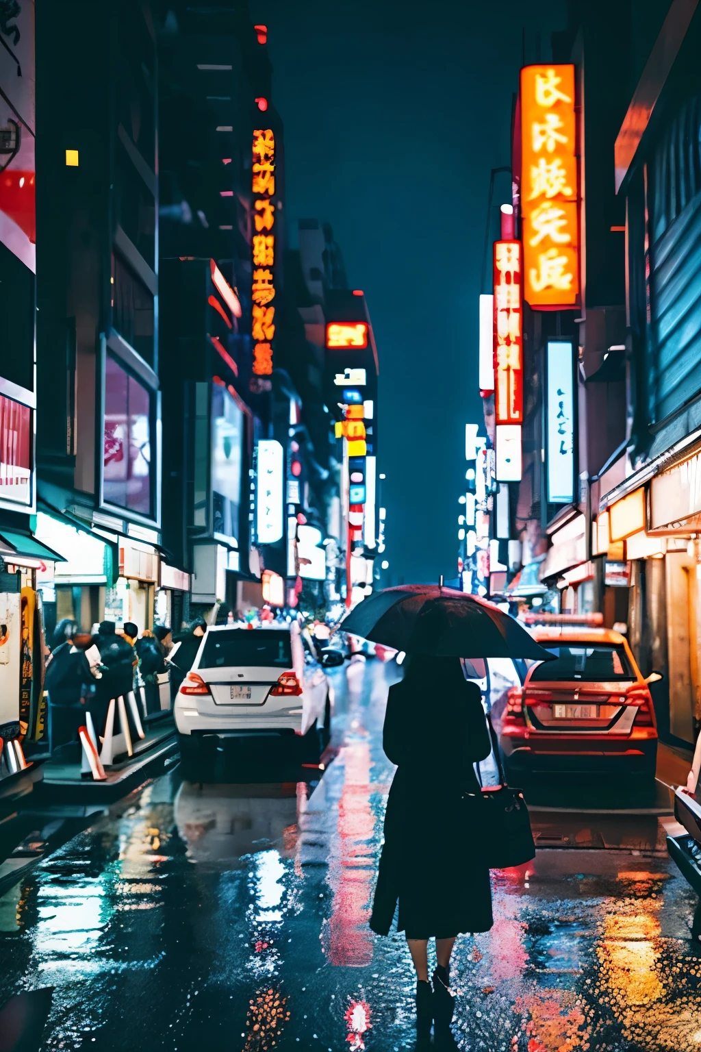1:Image ratio of 1、Women are placed small、8K、Mysterious Tokyo、Cinematic atmosphere、SLR、Ultra HD