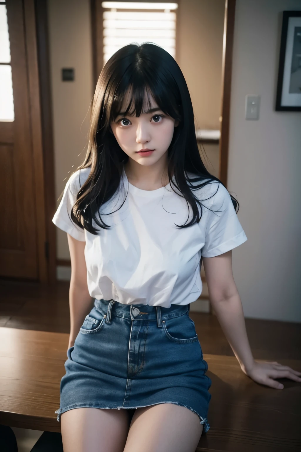 A real girl with long black hair and blue eyes , real moe art style, Real visuals of cute girls, Beautiful arreal , nagatoro, Official Real Stills, Real Best Girl, marin kitagawa fanart, Young real girls, A real portrait of Shiina Ringo, Noir Moody Scene, Official Studio Real Stills, kotegawa yui、blunt bangs,whole body、