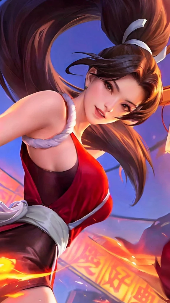 a woman in a red dress is holding a sword and a fire, mai shiranui, portrait of tifa lockhart, seductive tifa lockhart portrait, tifa lockhart portrait, artgerm detailed, tifa, style artgerm, extremely detailed artgerm, tifa lockhart, portrait of chun - li, tifa lockheart, artgerm 4 k