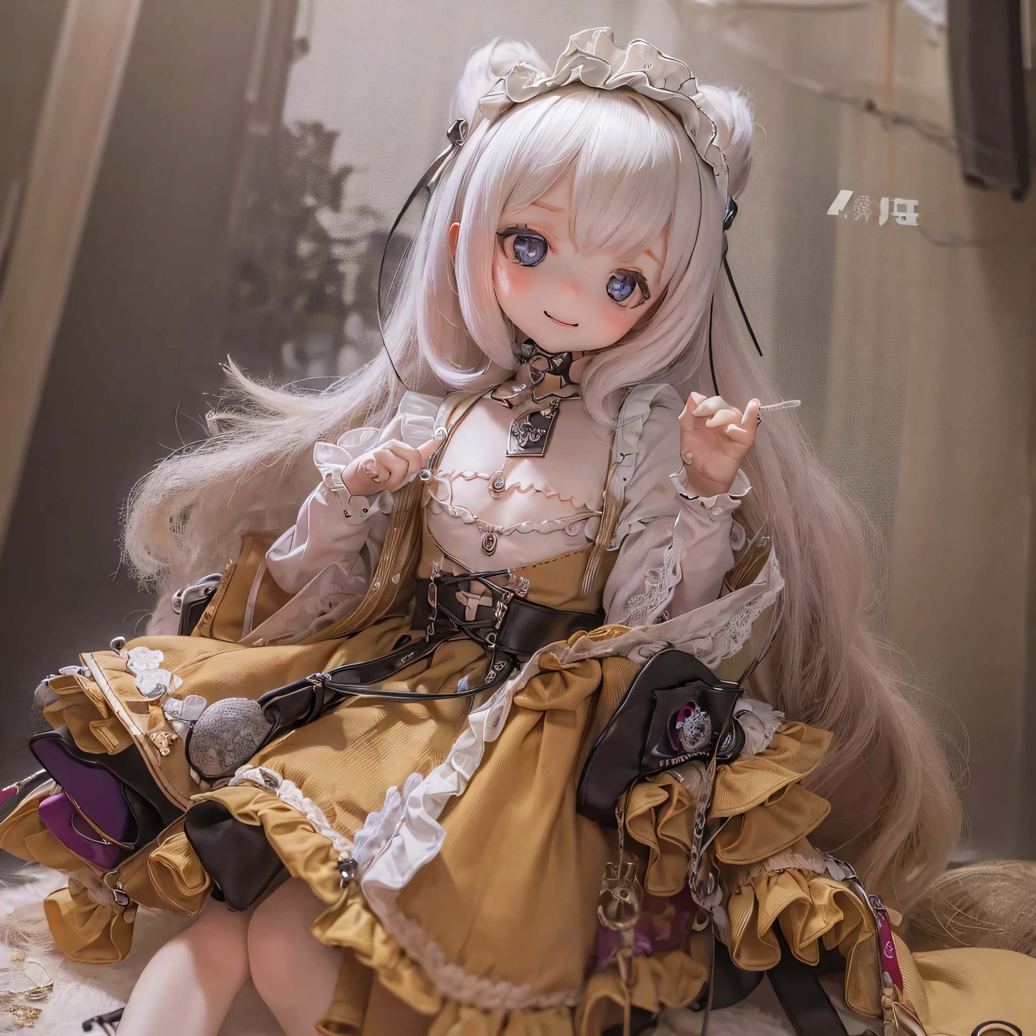(highest quality, High resolution, Realistic:1.37),Very detailed, Beautiful details,Beautiful lip detail,Very detailed目と顔,Long eyelashes,One Girl,Portraiture,Sharp focus,Vibrant colors,Soft lighting,Fenrir Girls,Fantasy elements,Snow Scene,ice magic,Flowing hair,Heavenly beauty(((((whole body)))))(((((Gothic Lolita)))))cute 15yo cute Sexy pose whole body (((Sexy pose)))(((((((child)))))))(((pretty girl)))flat chest shoesタイツ contrapposto
smile