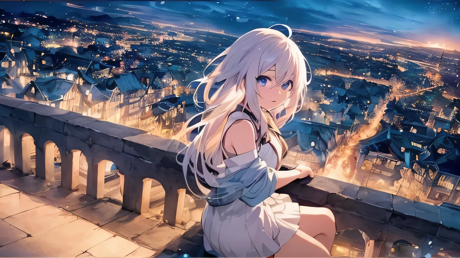 Anime girl sitting on a ledge overlooking the city at night, Anime Style 4k, anime wallpaper 4k, anime wallpaper 4k, Nightcore, 4k anime wallpaper, Anime Girl Desktop Backgrounds, Perfect white hair girl, Beautiful Anime Girls, anime art wallpaper 4k, anime art wallpaper 4k, Anime Best Girls, Anime Background, Cute Girl Anime Visual