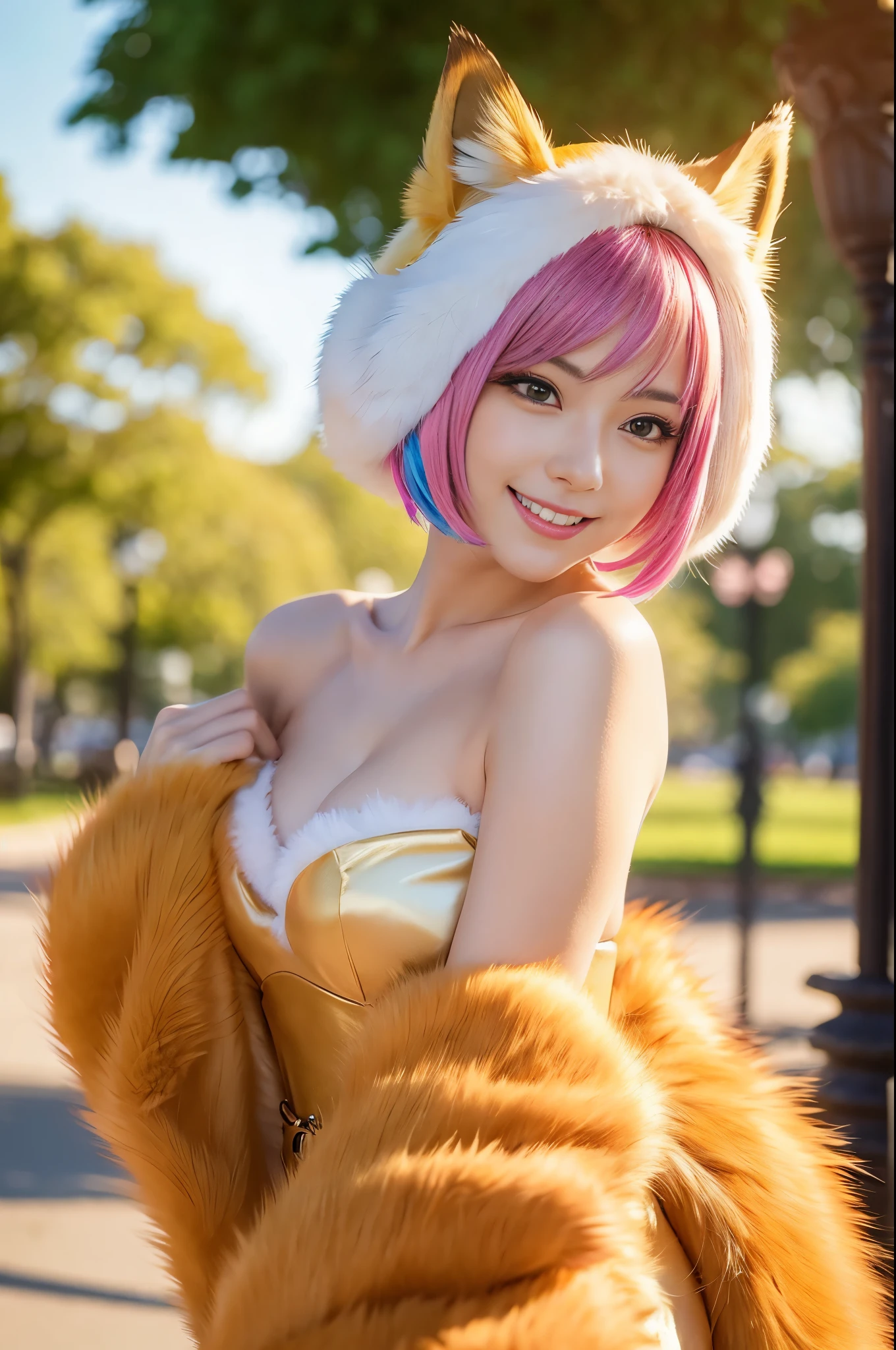 ((Highest quality, Best image quality, Ultra-high resolution)), (Photorealistic), (Realistic), (Ultra-high resolution), Tabletop, Highest quality, Raw photo, Ultra-realistic, Ultra-high resolution, Ray Tracing, ((1 Japanese woman wearing a bunny costume)), (smile:1.2), (pink hair, short cut), Mouth closed, Beautiful Face, (Sexy figure:0.6), High Resolution Finger, High resolution face, High resolution eyes, 24-year-old woman, Rooftop with night view, choker