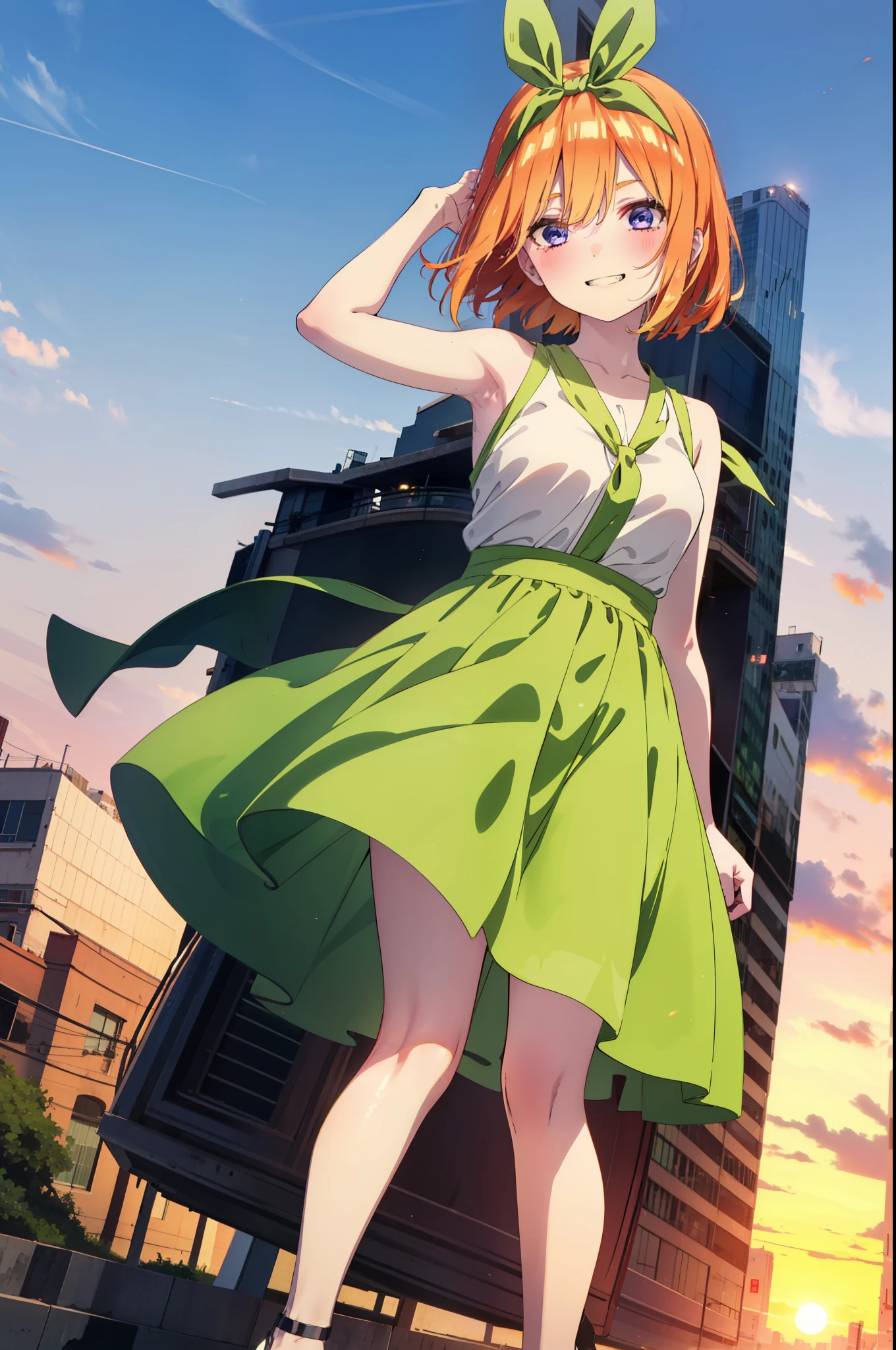 masterpiece, best_quality, 1girl, solo, gumi, halter dress, <lora:gumi_V1:1>, red eyewear on head,