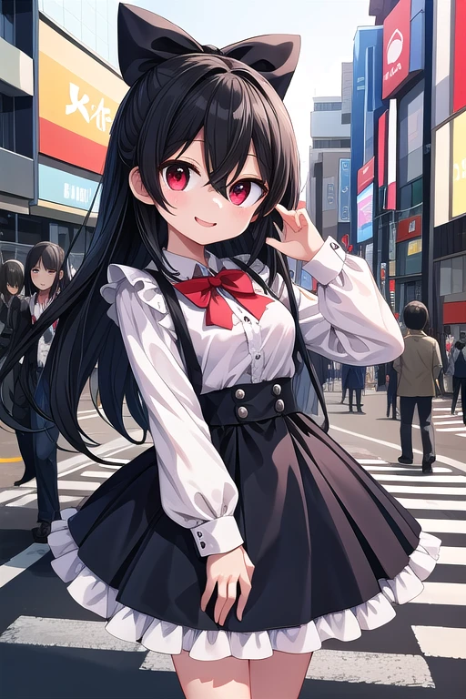 Very detailed, Absurd, Ultra-high resolution, Super detailed, highest quality,
One girl, alone, Nice hands, Perfect hands,
BREAK
jirai kei,Checked skirt, shirt, Long sleeve, bow, Blue Skirt, white shoulder frilly shirt, Outdoor, blue bow, Long hair Break Happy smile, smile, Mouth closed, Are standing,
,
cuteポーズ, Cowboy Shot,
Break Slender, cute, Perfectly symmetrical face, 超cute girl, 超cute face, Very detailed目, Super detailedな髪, 超cute, Super beautiful,
Break in Harajuku, Shibuya Ward, Tokyo, street, crowd, Cityscape,
BREAK medium breasts,
(Black Hair, Red eyes), Hair between the eyes