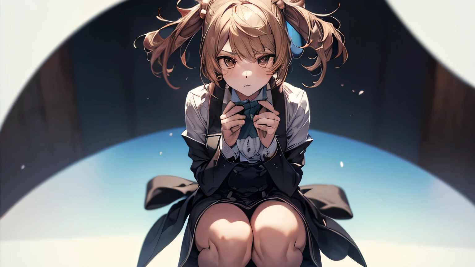 ((masterpiece)),(((highest quality))),((Super detailed)),((figure)),Dynamic Angle, One girl,alone,full_Boy,Bella_penguin,Moderate_chest,squat,,