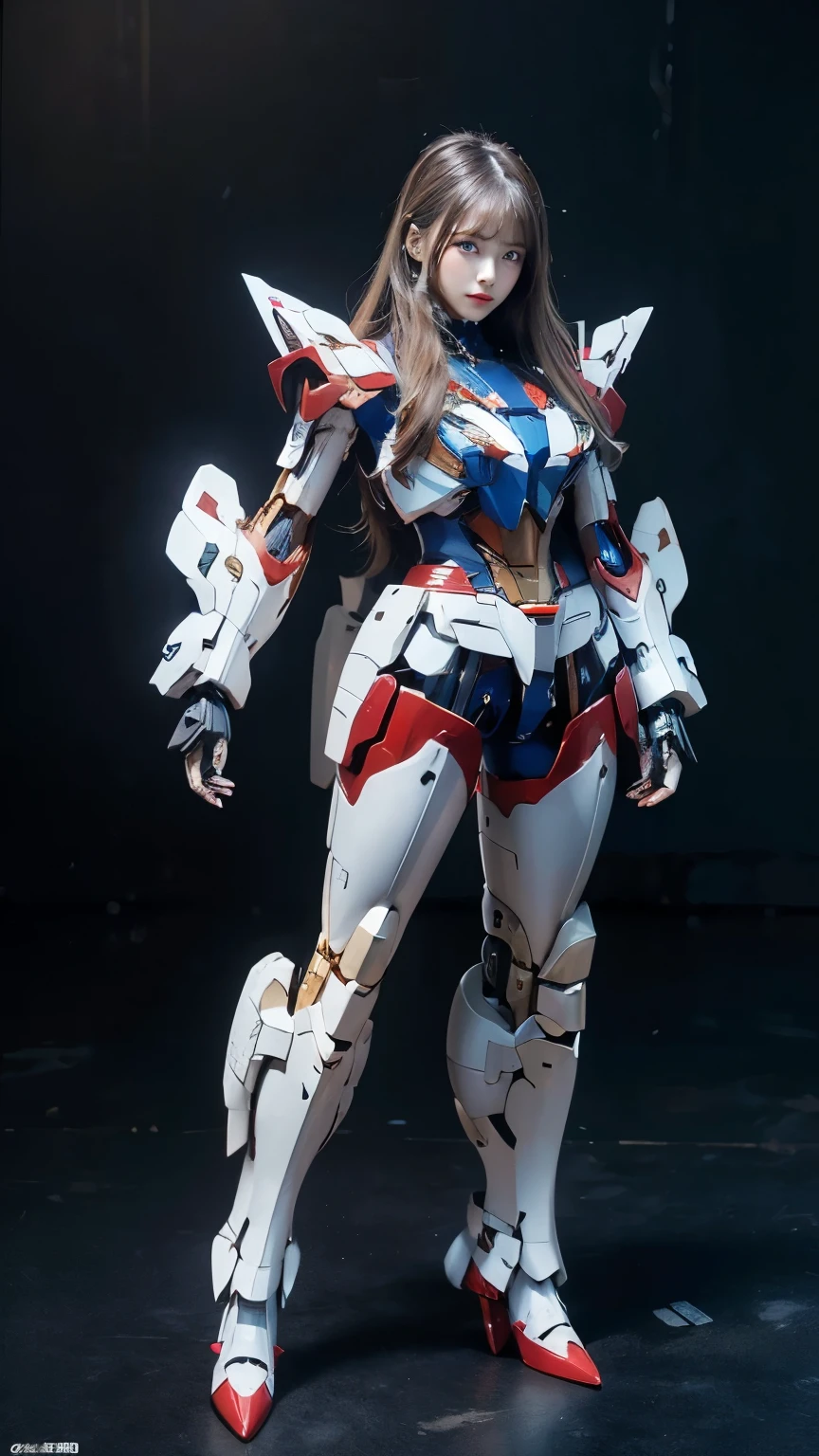 Textured skin, Super Detail, Attention to detail, high quality, high quality, High resolution, 1080p, hard disk, beautiful,(Gundam Girl),beautiful,Mecha Cyborg Girl,Battle Mode,Girl with a mechanical body,She wears a futuristic Gundam mecha,Full Body Shot