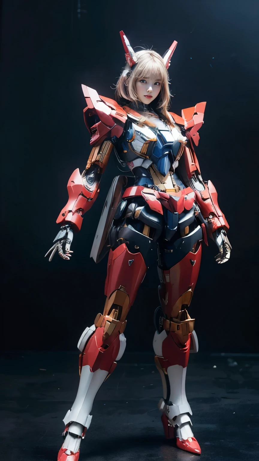 Textured skin, Super Detail, Attention to detail, high quality, high quality, High resolution, 1080p, hard disk, beautiful,(Gundam Girl),beautiful,Mecha Cyborg Girl,Battle Mode,Girl with a mechanical body,She wears a futuristic Gundam mecha,Full Body Shot